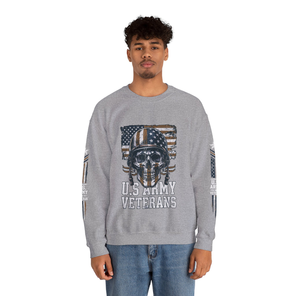 US Army Veterans Sweatshirt, Military Skull Crewneck, American Flag Veteran Pullover, Army Veteran Gift, Memorial Day or Veterans Day