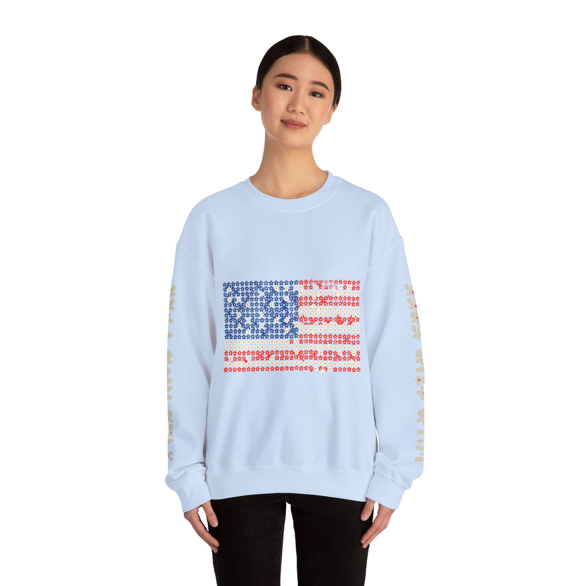 Patriotic American Flag Sweatshirt, USA Floral Crewneck, Vintage Americana Pullover, Fourth of July Outfit, Summer Patriotic Gift for Her