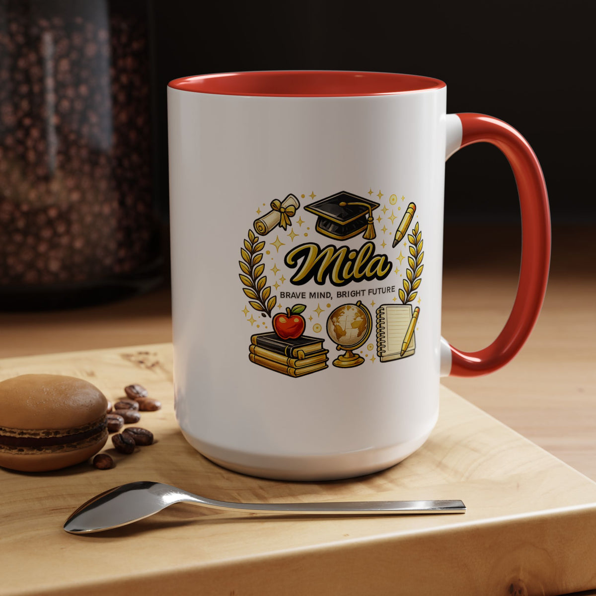 Personalized Graduation Mug for Her, Brave Mind Bright Future Coffee Cup, Custom Name Gift for Daughter, College or High School Graduate