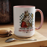 Praise the Lord and Pass the Trash Coffee Mug, Funny Opossum Pope Gift for Friends, Sarcastic Christian Possum Ceramic Tea Cup with Black Handle