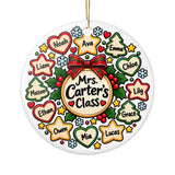 Personalized Teacher Christmas Ornament with Student Names, Festive Class Wreath Keepsake, Holiday Thank You Gift from Students to Teacher