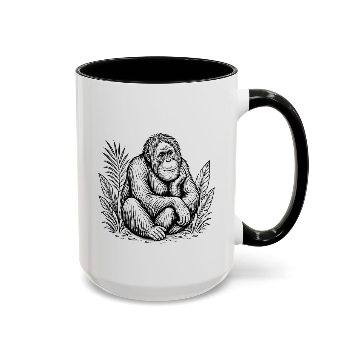 Orangutan Mug, Black and White Primate Coffee Cup, Jungle Animal Lover Gift, Wildlife Conservation Present, Rustic Nature Decor Gift