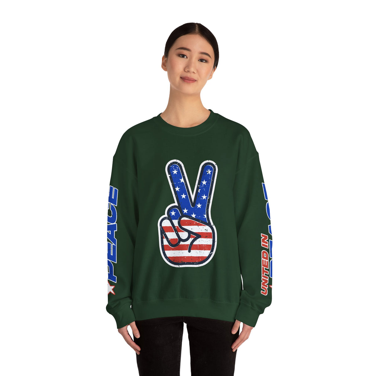 United in Peace Sweatshirt, Patriotic Peace Sign Crewneck, American Flag Pullover, USA 250th Anniversary Outfit, Fourth of July Gift