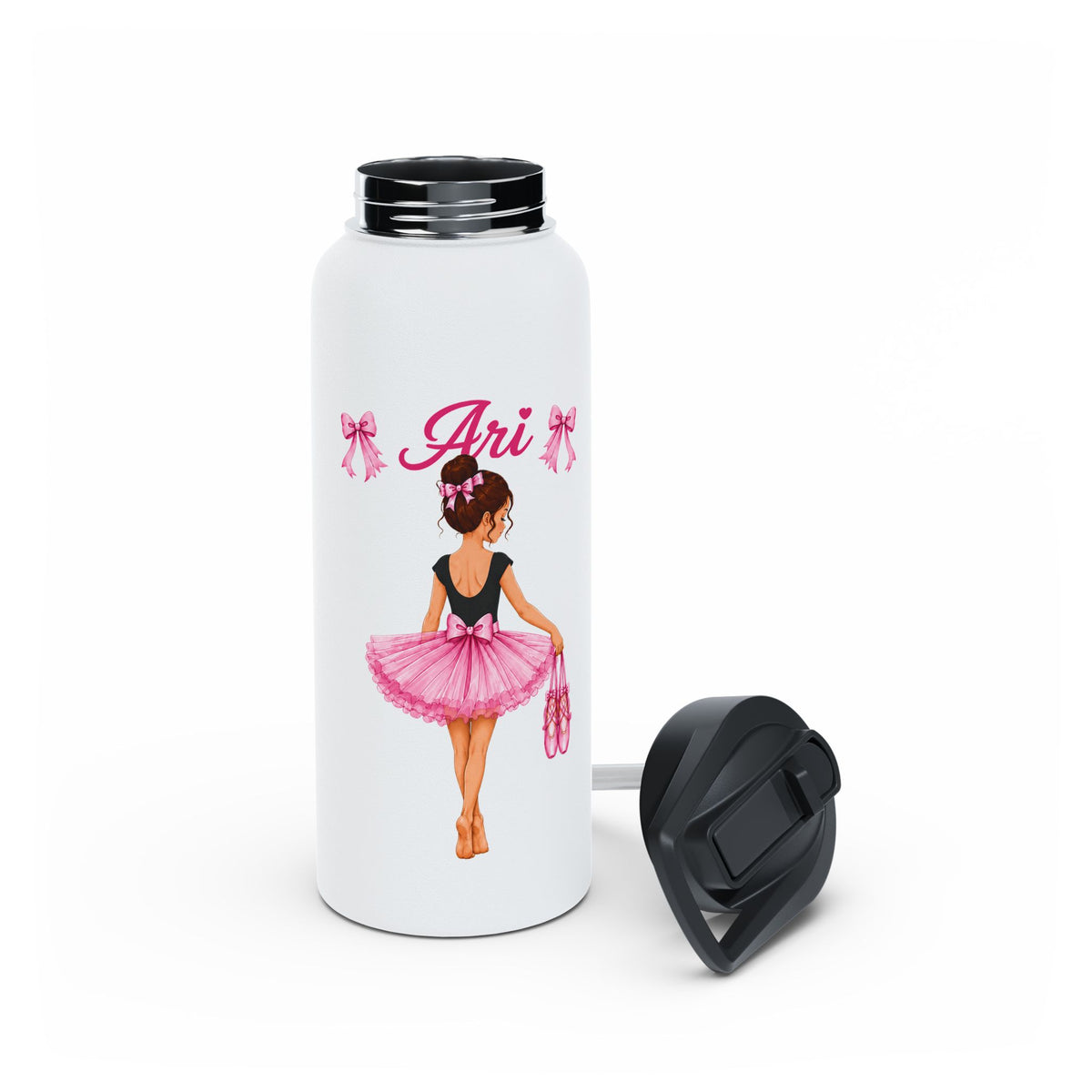 Personalized Ballerina Water Bottle for Girls, Custom Name Ballet Dance Bottle, Insulated Stainless Steel Kids School Bottle
