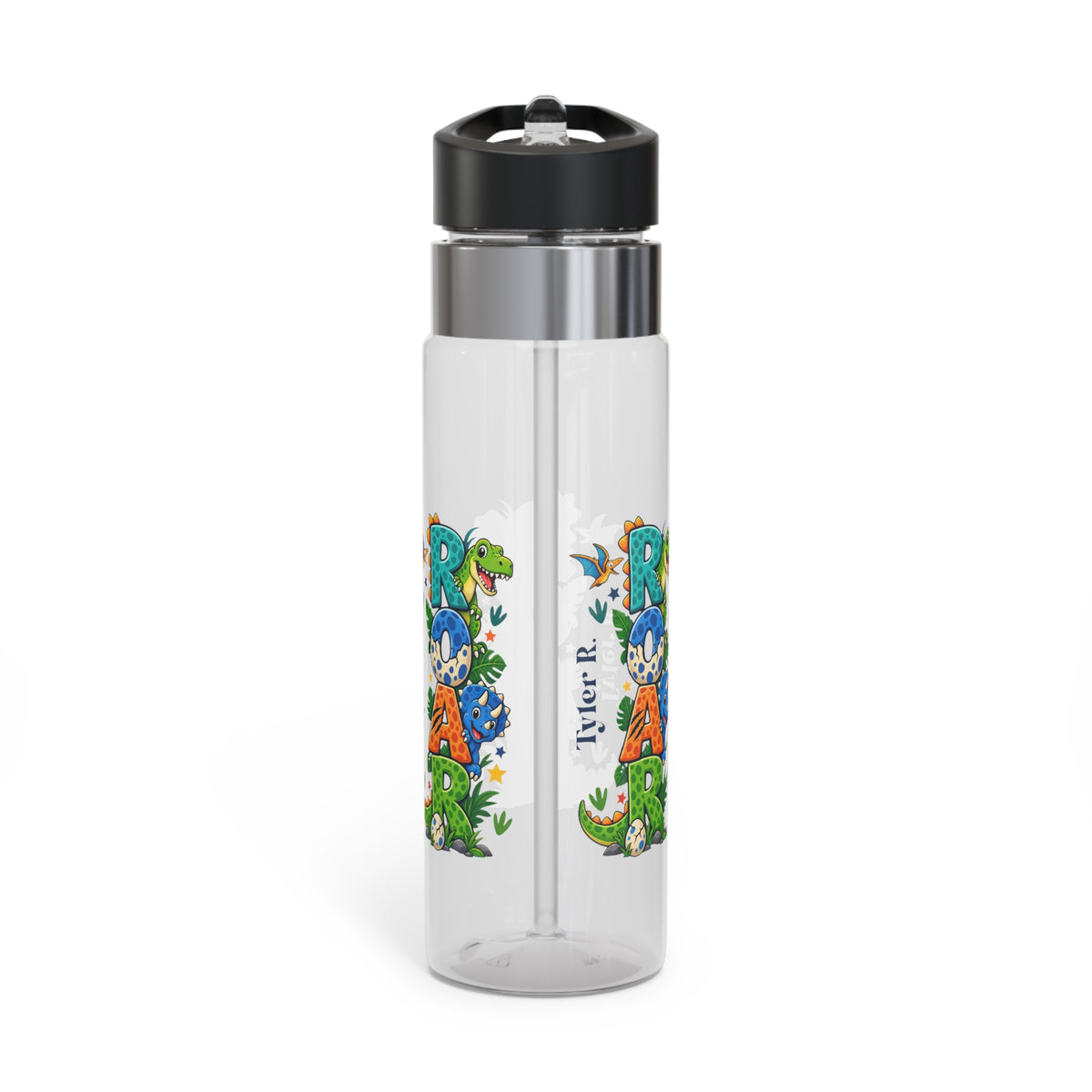 Personalized Dinosaur Water Bottle for Boys | Custom Name 20oz Kids School & Sports Bottle