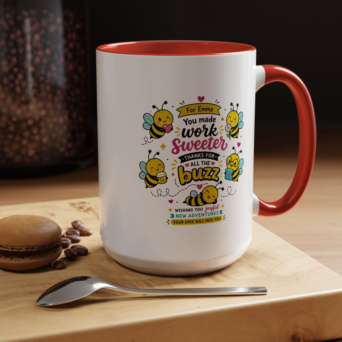 Personalized Coworker Farewell Mug with Name, You Made Work Sweeter Coffee Cup, Leaving Gift from Team, New Job Bee Office Keepsake