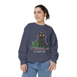 It Wasn't Me Black Cat Christmas Sweatshirt, Funny Holiday Crewneck, Mischievous Kitty Lights Pullover, Gift for Cat Mom or Cat Dad