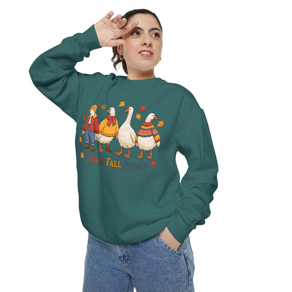 Funny Fall Goose Sweatshirt, Just a Fall Goose Autumn Pullover, Cute Cozy Gift for Bird Lover, Thanksgiving and October Outfit for Her