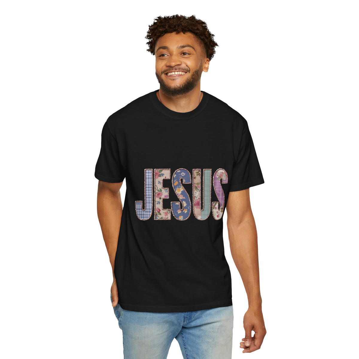Jesus Patchwork Graphic Tee, Floral Christian Shirt, Cute Faith Based T Shirt, Vintage Coquette Religious Shirt