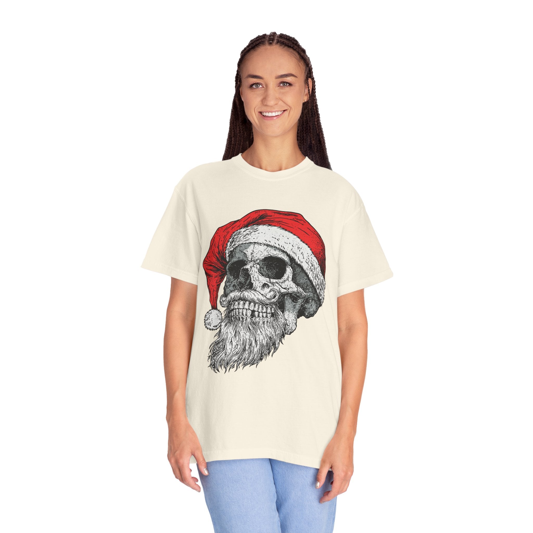Skull Santa Shirt, Gothic Christmas T-Shirt, Creepy Holiday Skeleton Tee, Alternative Xmas Gift for Metalhead, Biker or Horror Fan