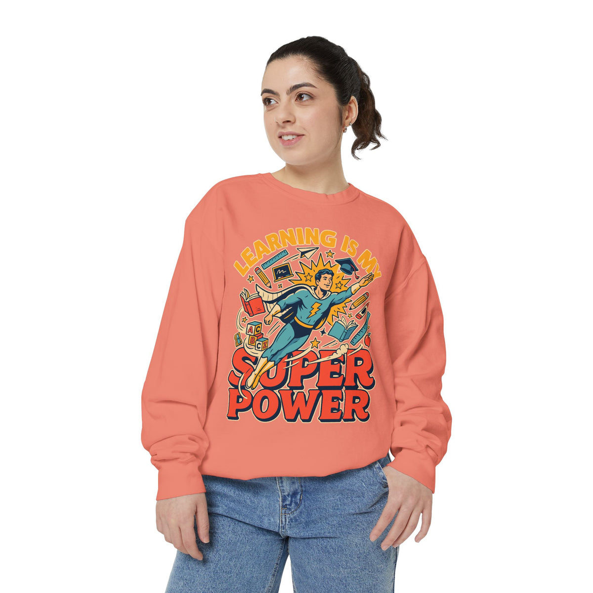 Teacher Comfort Colors Sweatshirt, Learning Is My Superpower Shirt, Elementary Teacher Gift, Classroom Sweatshirt for Educators