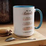 You Are Loved Strong Enough Blessed Coffee Mug, Encouraging Mental Health Gift for Friends, Cute Inspirational Daily Affirmations Tea Cup with Pink Handle