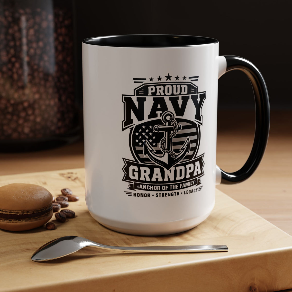 Proud Navy Grandpa Mug, US Navy Veteran Coffee Cup, Patriotic Military Grandfather Gift, Anchor of the Family Birthday Present