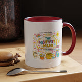 The Positivity Mug, Funny Sarcastic Office Gag Gift for Coworkers, Bright Doodle Aesthetic Motivational Coffee Cup with Orange Handle
