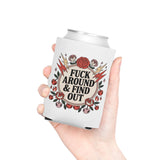 FAFO Can Cooler, Retro Tattoo Roses and Lightning Drink Sleeve, Sarcastic Gift for Friends, Funny Beer Can Holder