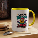 Funny Life Is Messy Mug, Colorful Bird Coffee Cup, Humorous Gift for Friend, Coworker Birthday Present, Cheerful Office Desk Drinkware