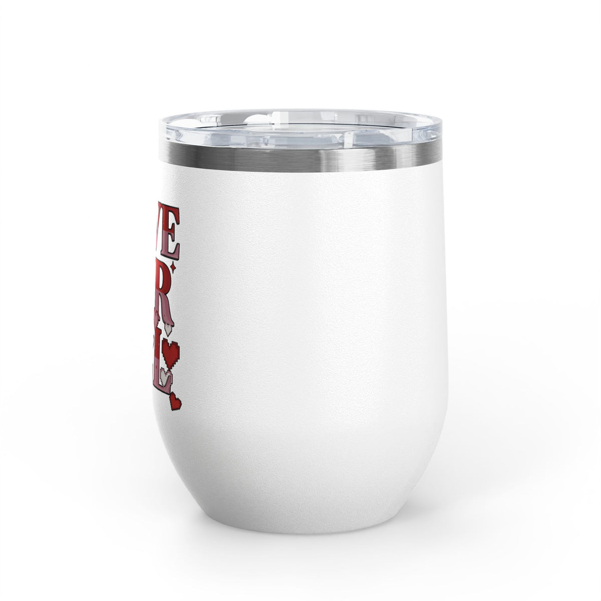 Love for All Wine Tumbler, Retro Pixel Heart Drinkware, Cute Valentine Gift for Her, Romantic Anniversary Present, Colorful Love Cup