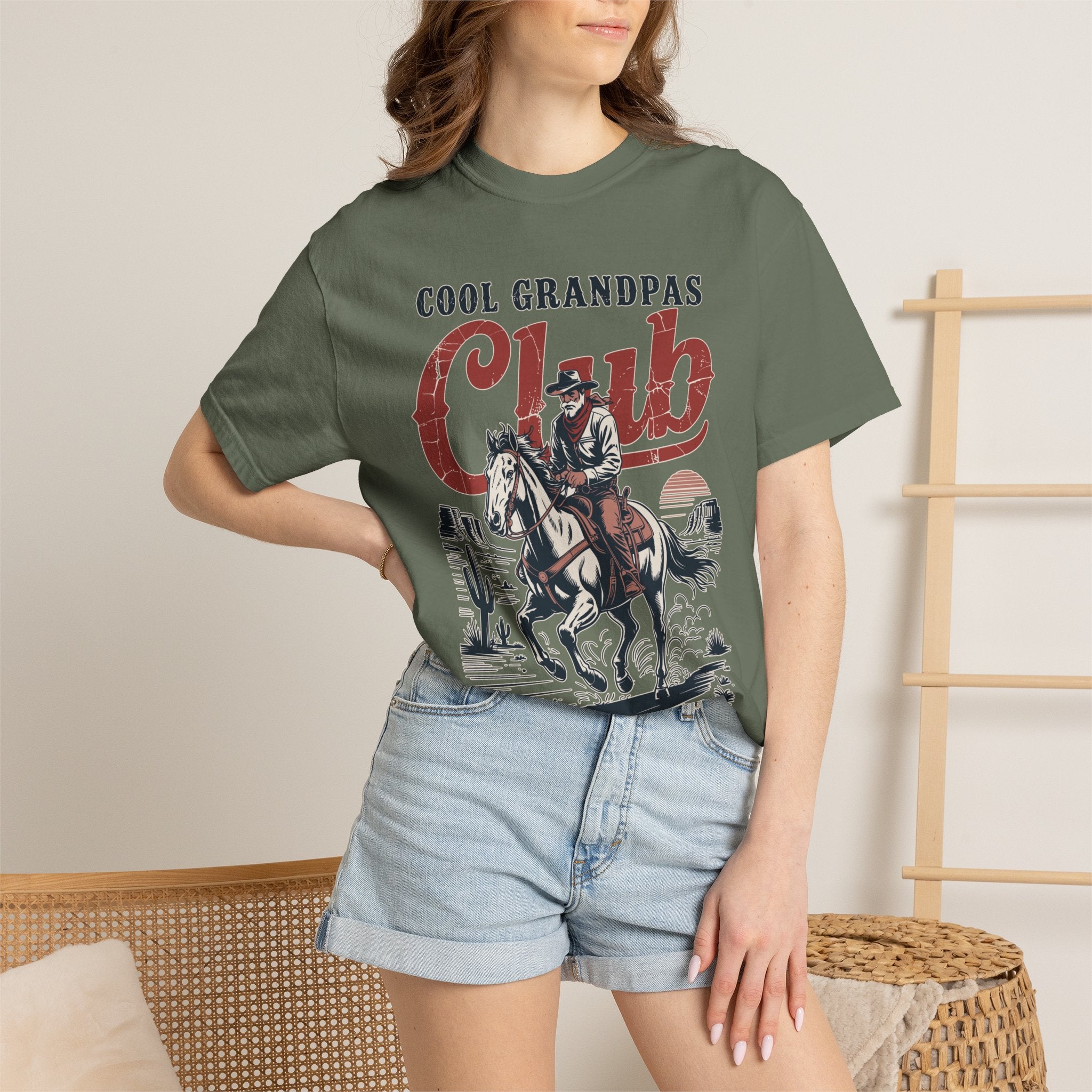 Cool Grandpas Club Shirt with Cowboy Grandpa Riding Horse, Funny Western Grandpa Tee, Rustic Grandfather Gift for Fathers Day
