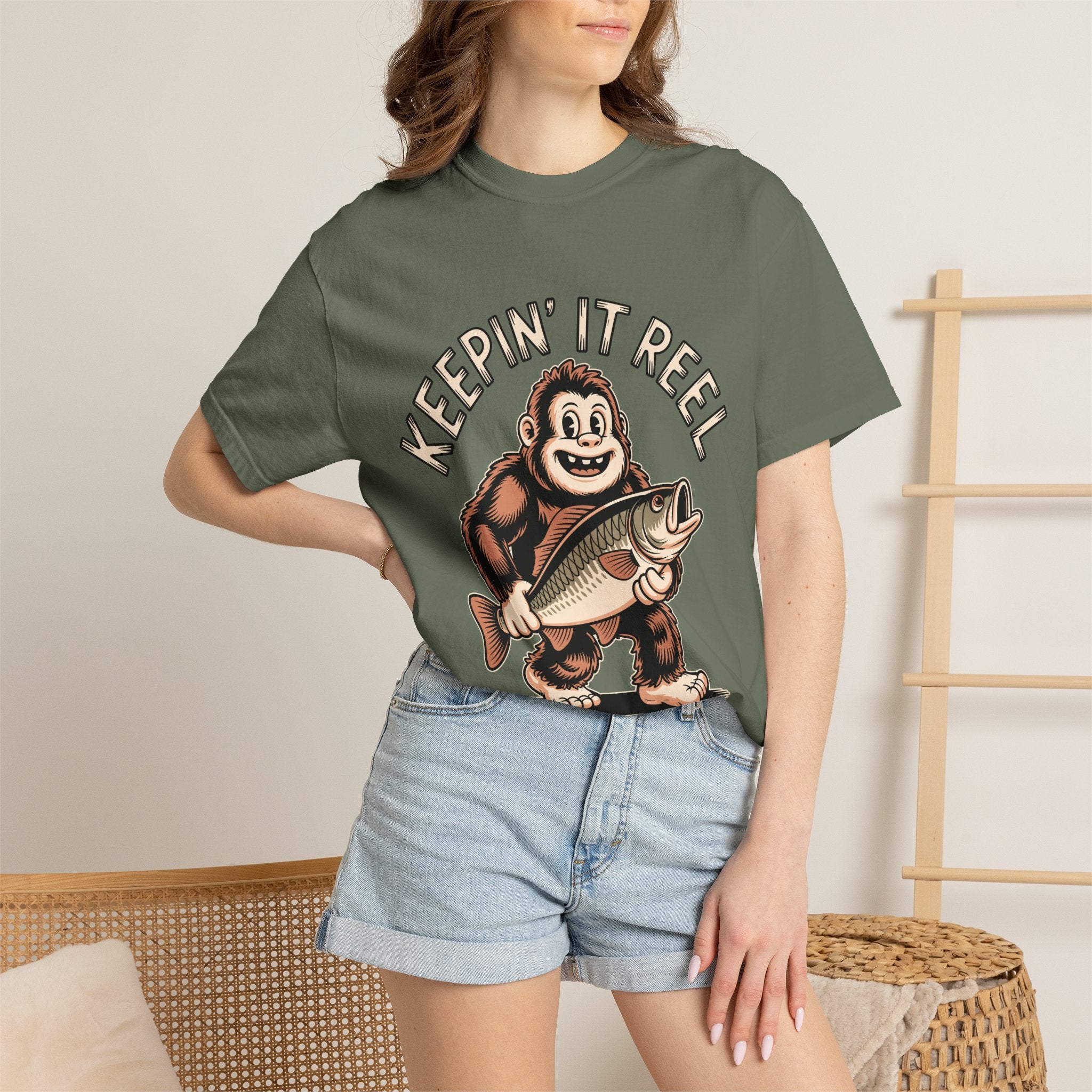 Funny Sasquatch Fishing Comfort Colors Shirt, Keepin It Reel Bigfoot Angler Tee, Fisherman Gift Shirt, Lake Life Outdoor Graphic Tee