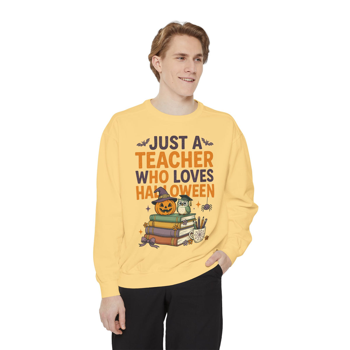 Teacher Halloween Sweatshirt, Just a Teacher Who Loves Halloween Crewneck, Spooky Classroom Shirt, Educator Gift, Cute Fall School Outfit