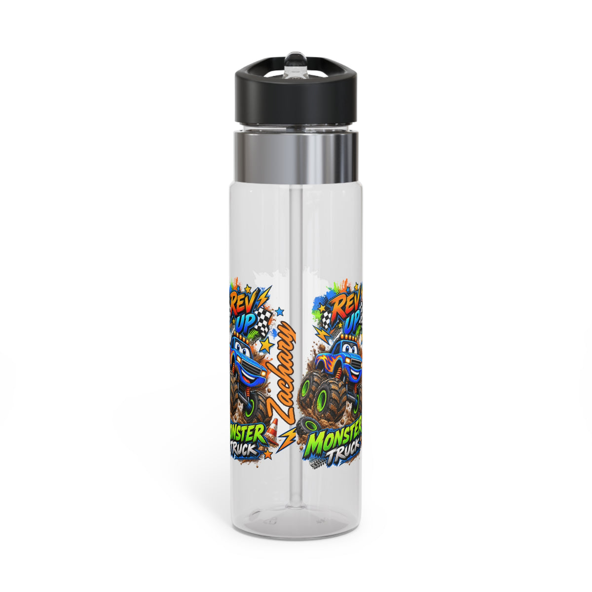 Personalized Monster Truck Kids Water Bottle | Custom Name 20oz BPA-Free Tritan Bottle for Boys