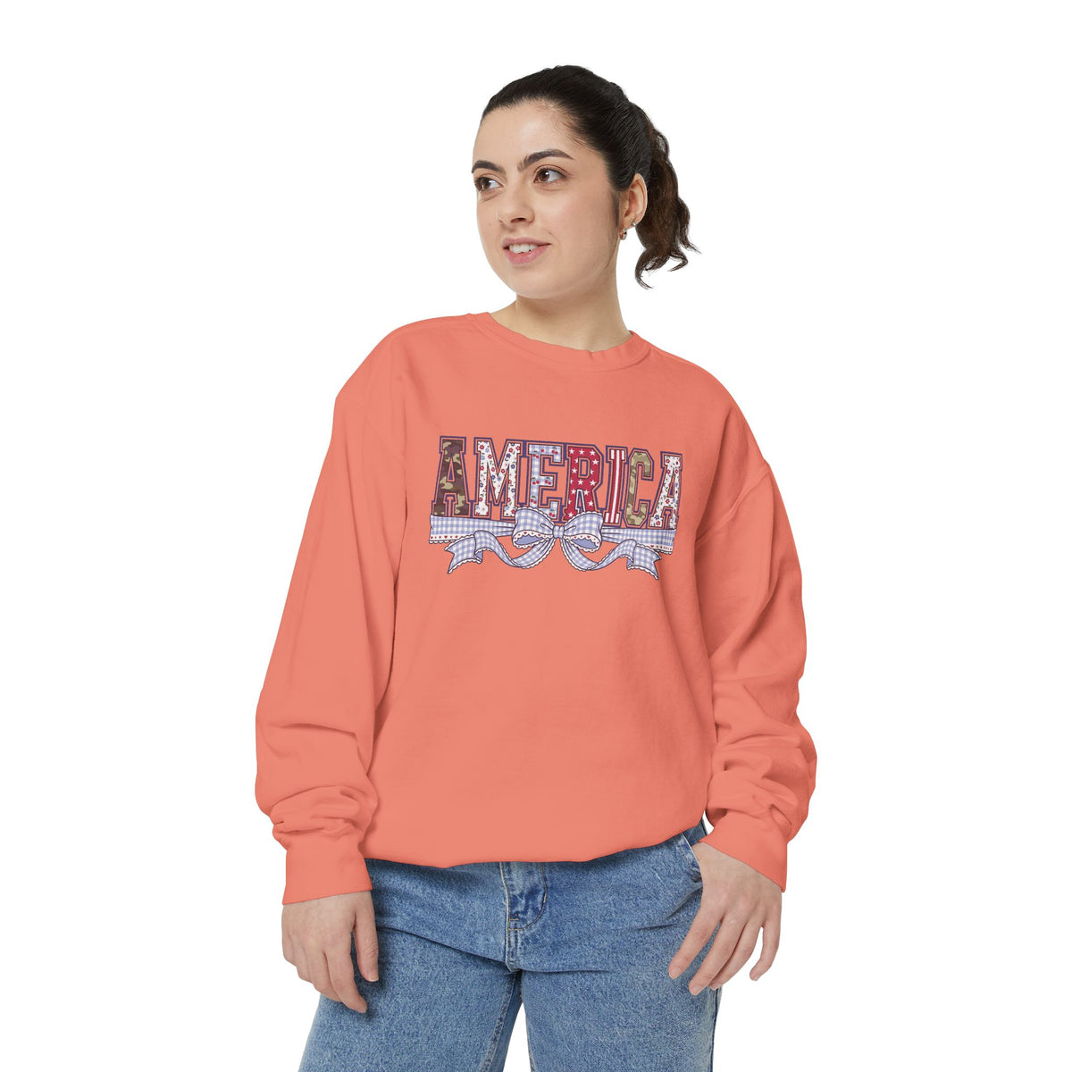 Patriotic America Bow Sweatshirt, Coquette USA Crewneck for Women, Vintage Americana Pullover, Fourth of July Sweatshirt Gift