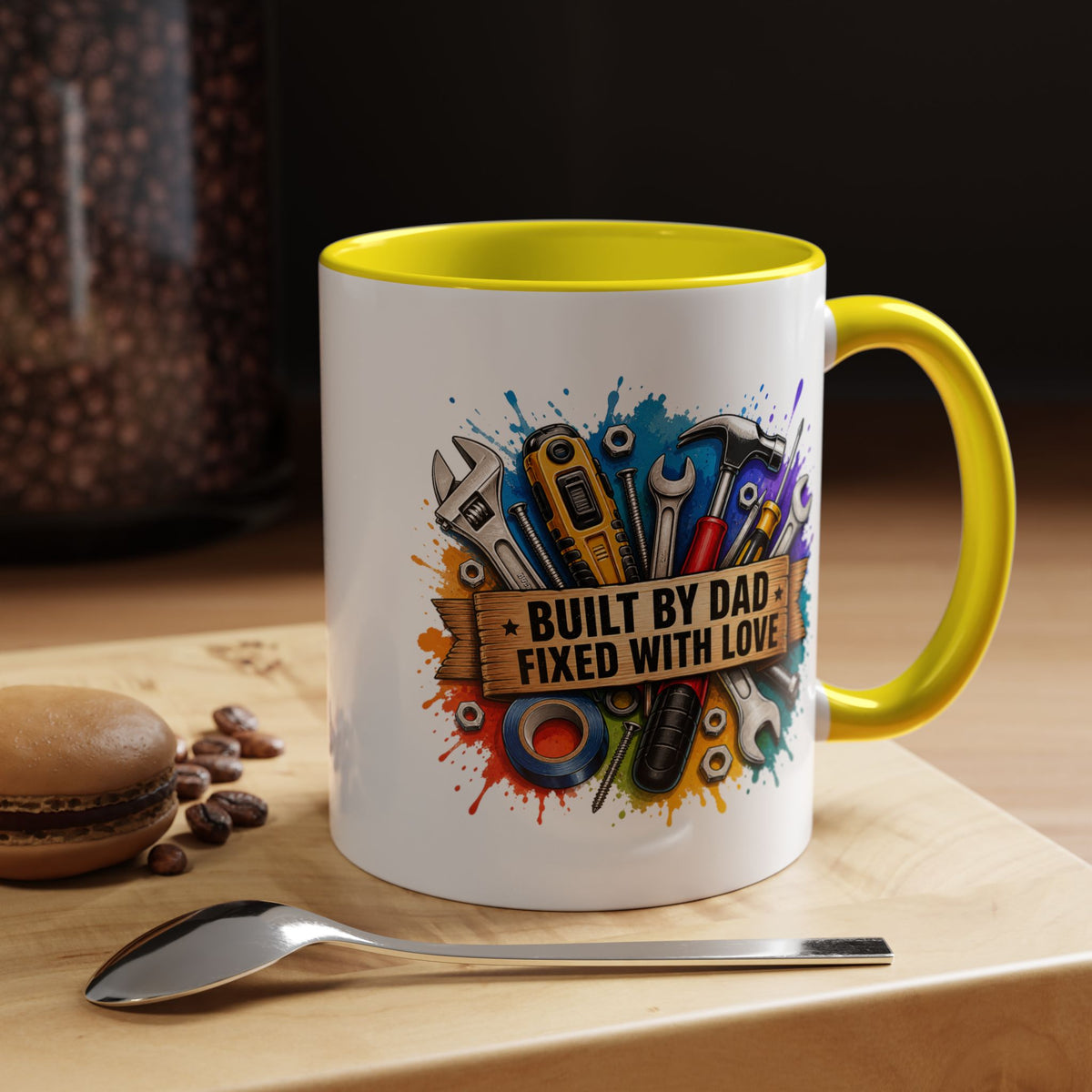 Built by Dad Fixed with Love Mug, Handyman Dad Coffee Mug, Father's Day Gift for Carpenter Mechanic DIY Dad, Workshop Mug