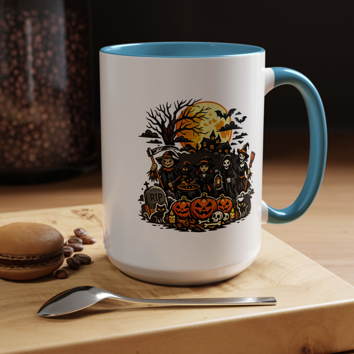 Halloween Witch Coffee Mug, Spooky Reaper and Pumpkin Cup, Gothic Horror Gift for Halloween Lover, Haunted House October Drinkware