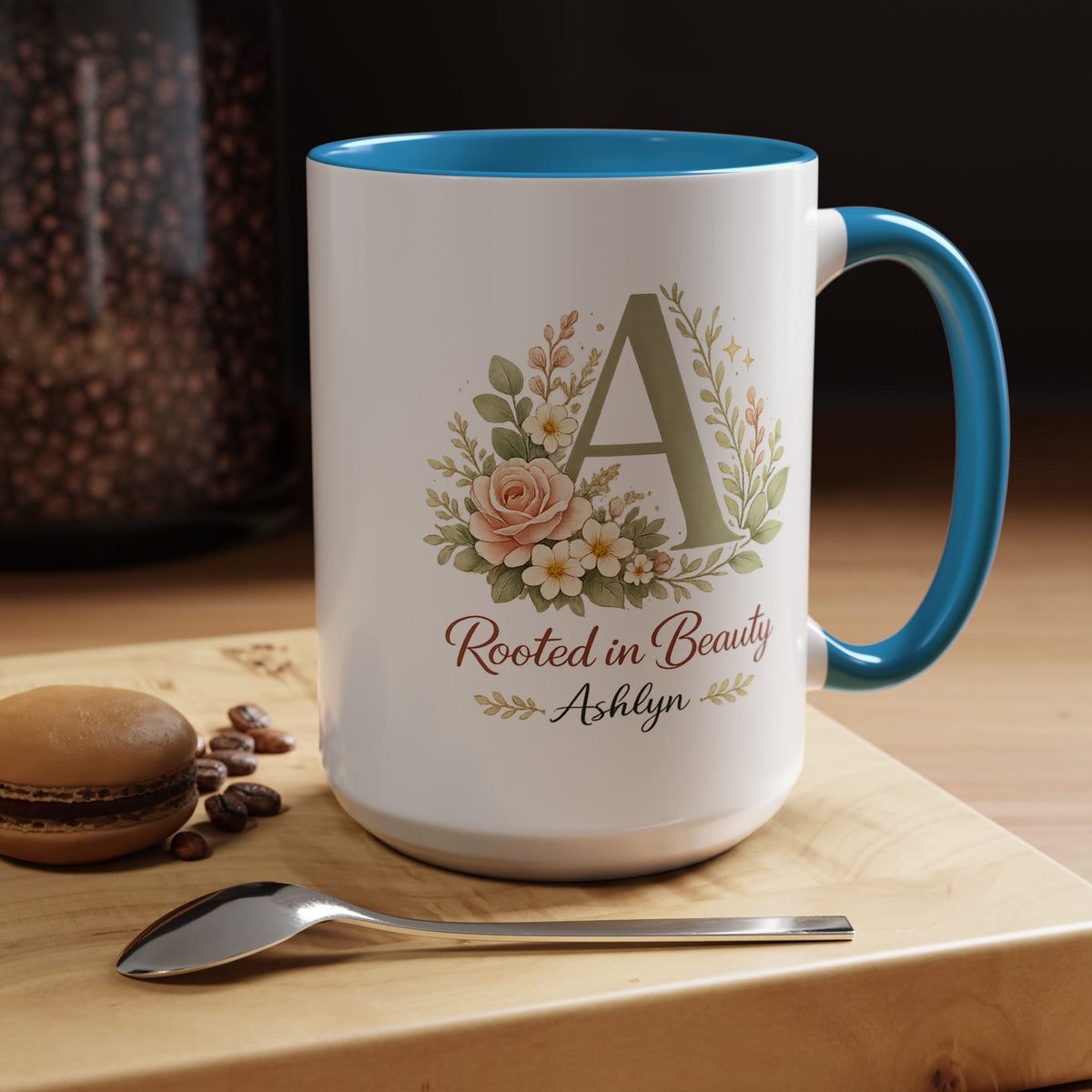 Personalized Floral Initial Mug, Custom Name Coffee Mug with Monogram Letter, Rooted in Beauty Gift for Women, Botanical Birthday Cup
