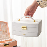 New Wear-resista Leather Jewelry Box Travel Jewelry Organizer Multifunction Necklace Earring Storage Box with Mirror Gifts