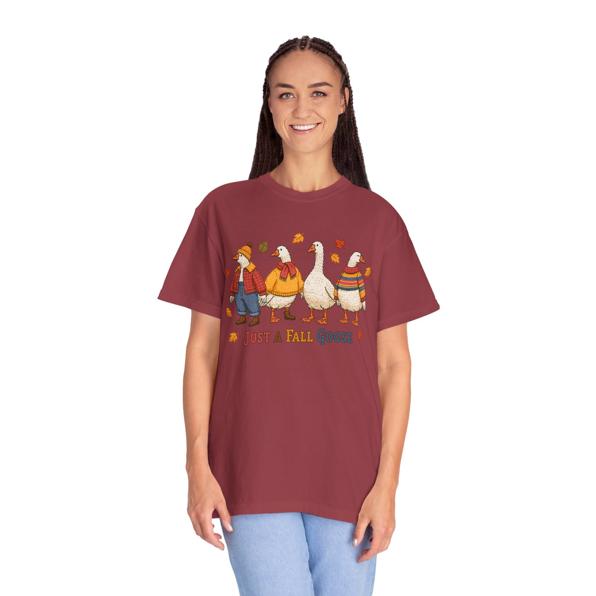 Funny Fall Goose Shirt, Just a Fall Goose Autumn Graphic Tee, Cute Cozy Gift for Bird Lover, Thanksgiving and October Outfit for Her