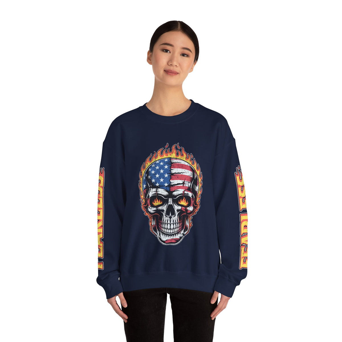 Patriotic Skull Sweatshirt, American Flag Skull Pullover, USA Biker Style Top, Edgy Americana Clothing, Fourth of July Gift