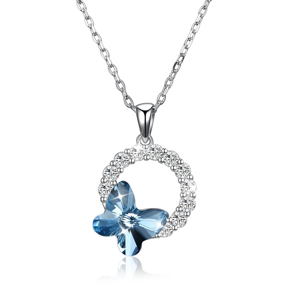 Lekani Sterling Silver s925 Necklace Crystal European And American Popular Purple Light Magic Butterfly Clavicle Chain Female