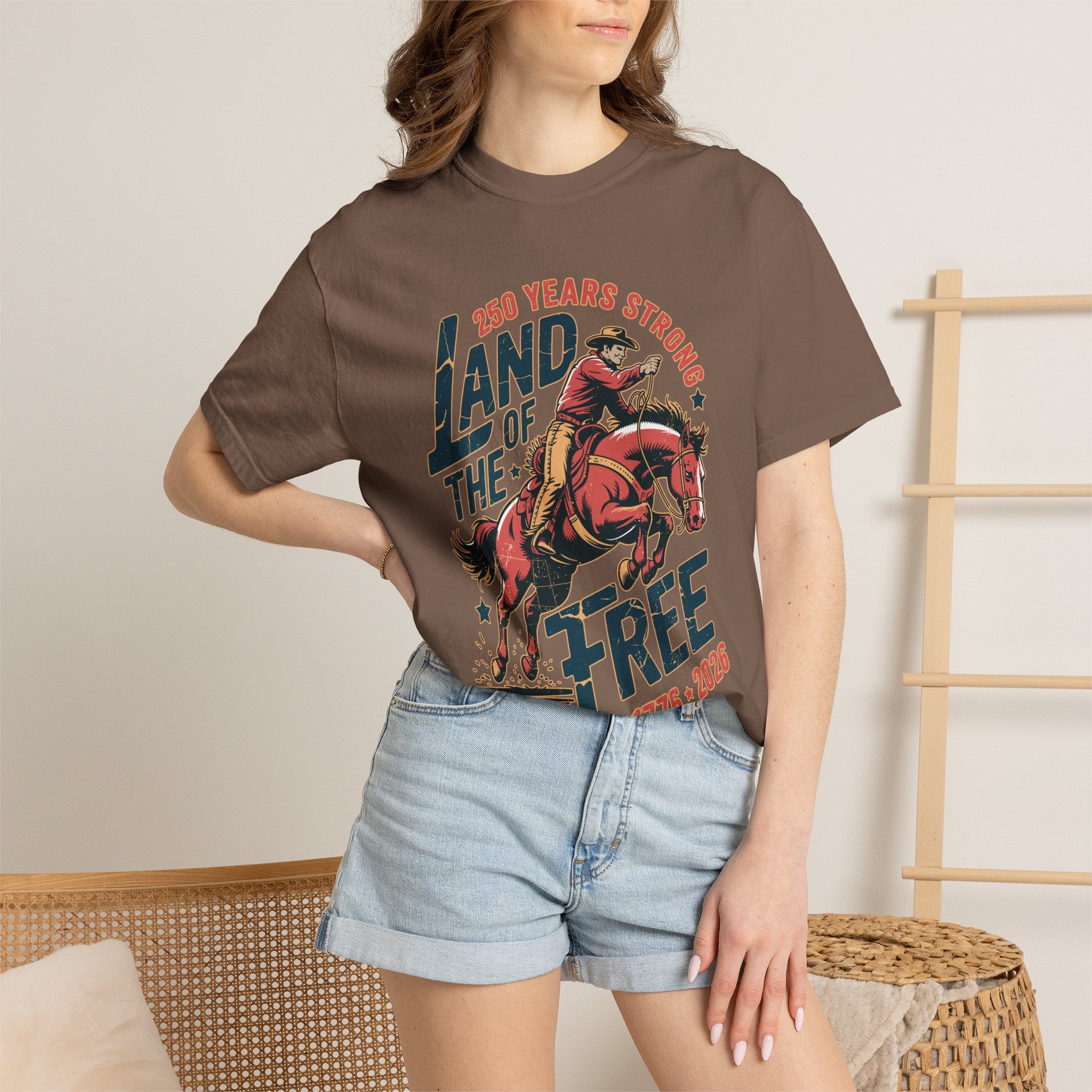 Land of the Free 250 Years Strong Comfort Colors Shirt, America 250th Anniversary Tee, Patriotic Cowboy Graphic Shirt, USA 1776-2026