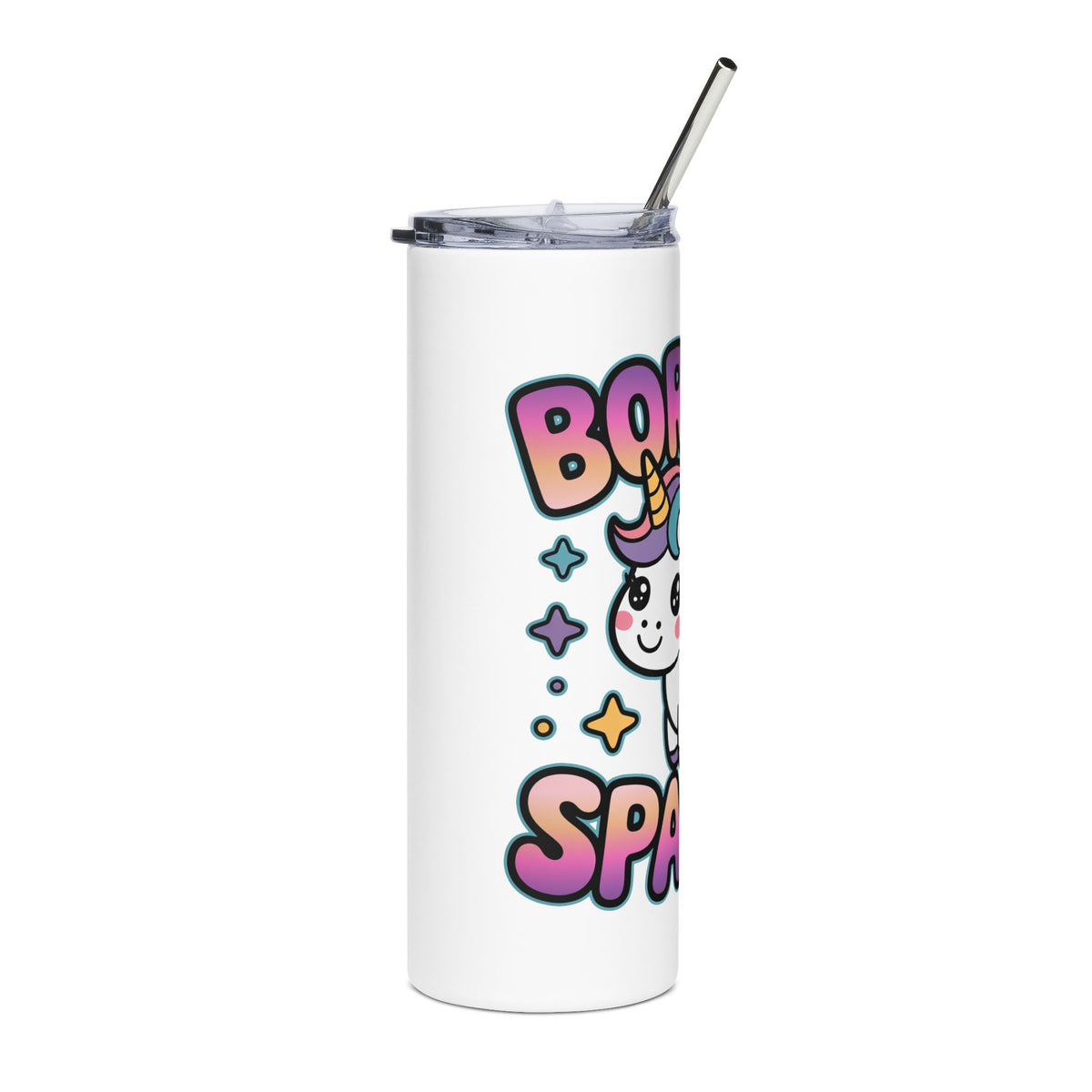 Born to Sparkle Unicorn Skinny Tumbler, Rainbow Fantasy Drink Cup, Cute Gift for Her, Unicorn Lover Gift, Birthday Drinkware