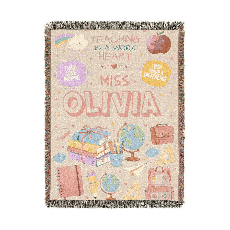 Personalized Teacher Blanket, Custom Teacher Name Woven Throw, Classroom Gift for Educators, Teacher Appreciation Gift, School Year Keepsake