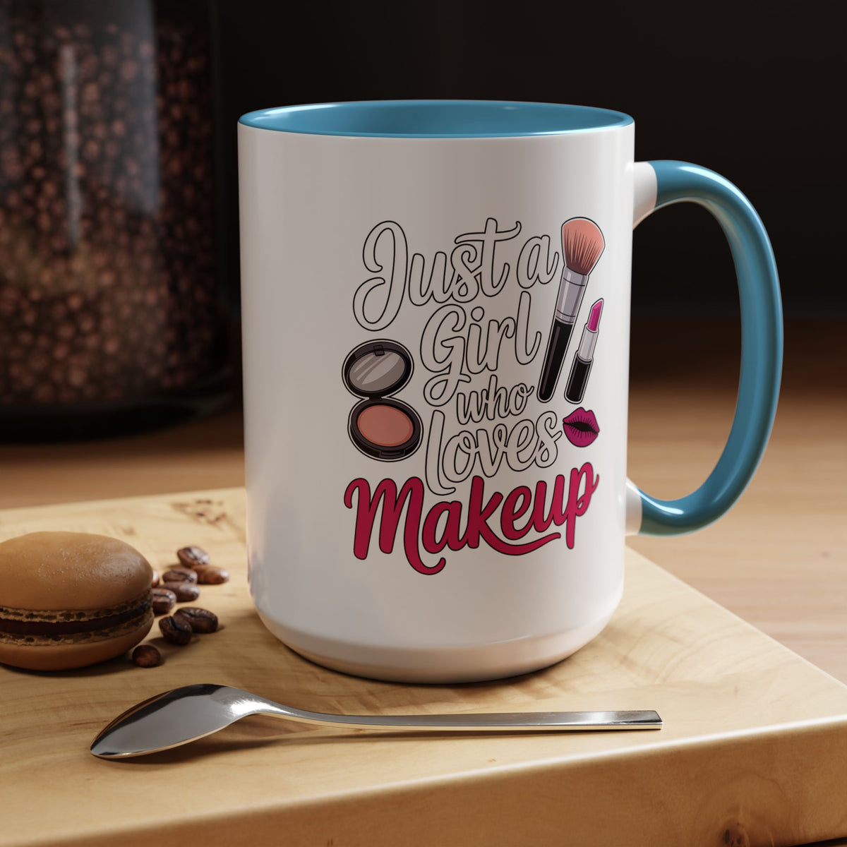 Makeup Lover Coffee Mug, Just a Girl Who Loves Makeup Quote, Lipstick and Brush Design, Birthday Gift for Beauty Enthusiast or Makeup Artist