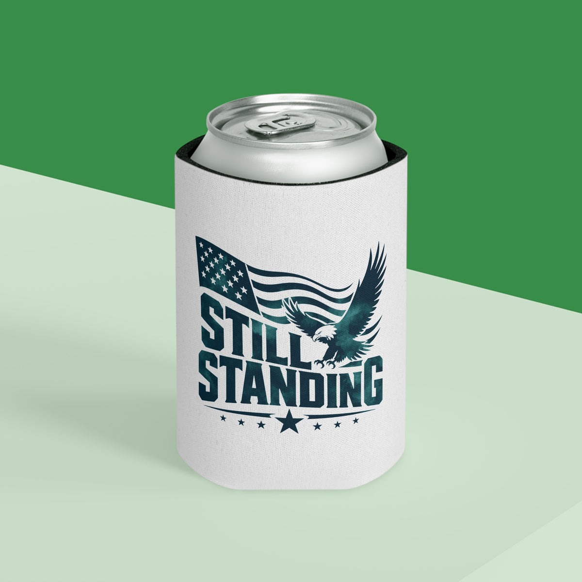 Still Standing Can Cooler, Patriotic Eagle Drink Holder, American Flag Beverage Sleeve, USA Pride Gift, Veteran Gift, Patriotic Party Favor