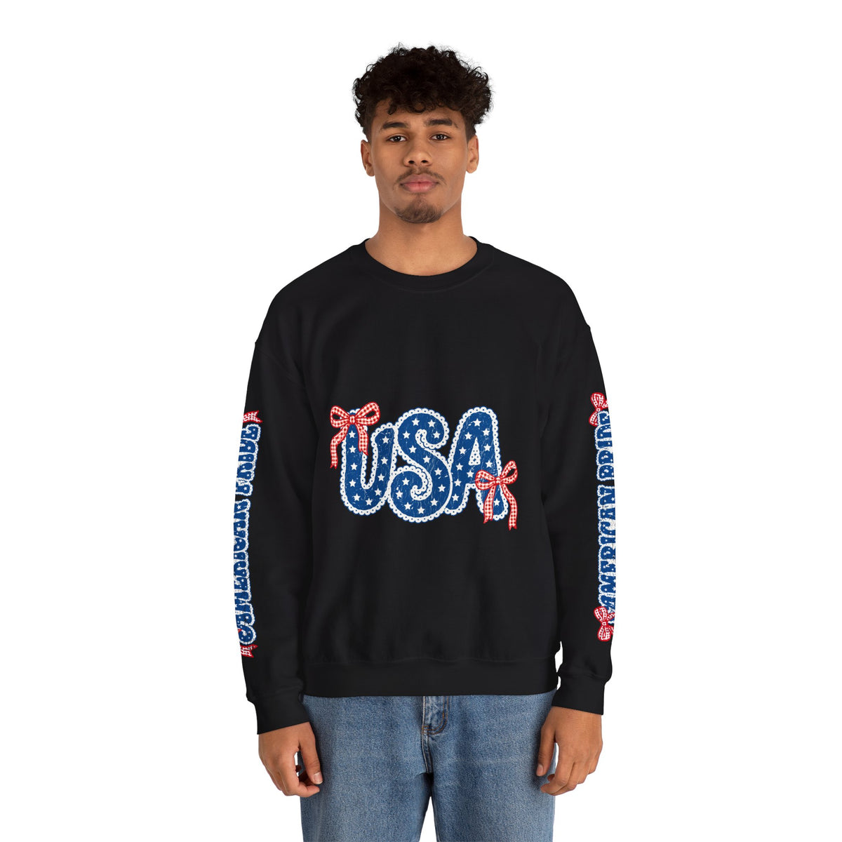USA Patriotic Sweatshirt, American Flag Ribbon Pullover, Vintage Stars and Stripes Top, Fourth of July Outfit, Americana Gift for Women