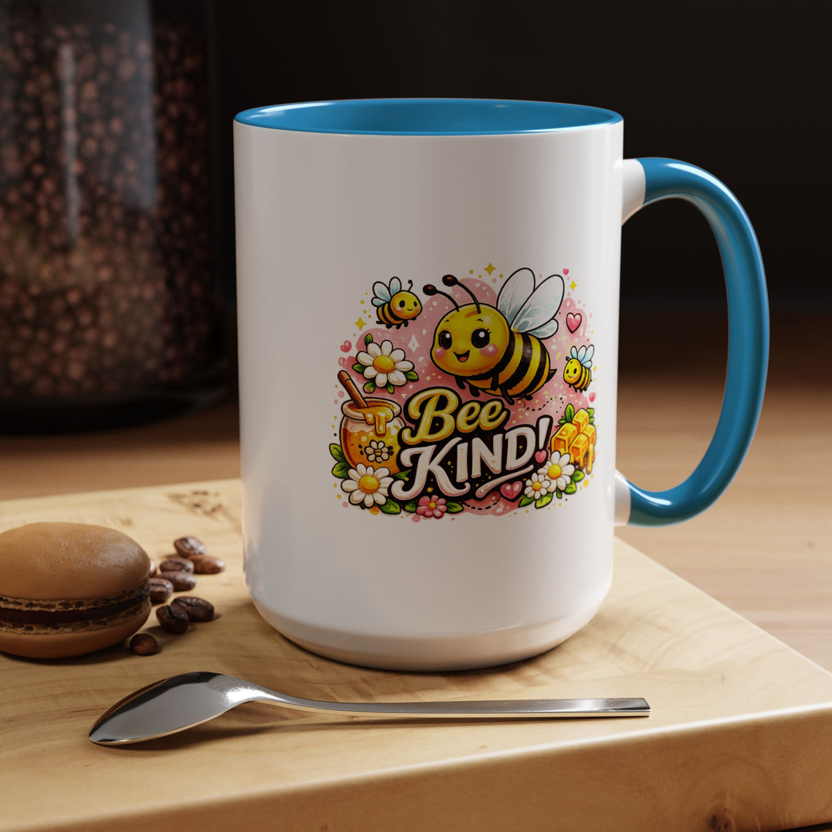 Bee Kind Coffee Mug, Cute Bumblebee Floral Black Accent Cup, Sweet Positive Kindness Gift for Bee Lover, Teacher, Friend or Gardener