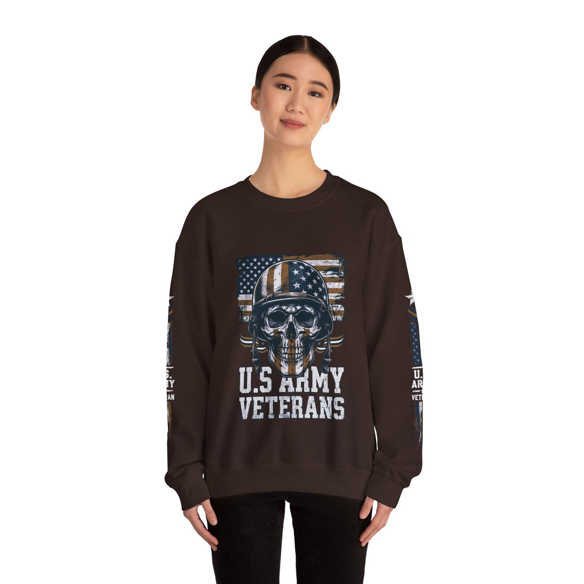 US Army Veterans Sweatshirt, Military Skull Crewneck, American Flag Veteran Pullover, Army Veteran Gift, Memorial Day or Veterans Day