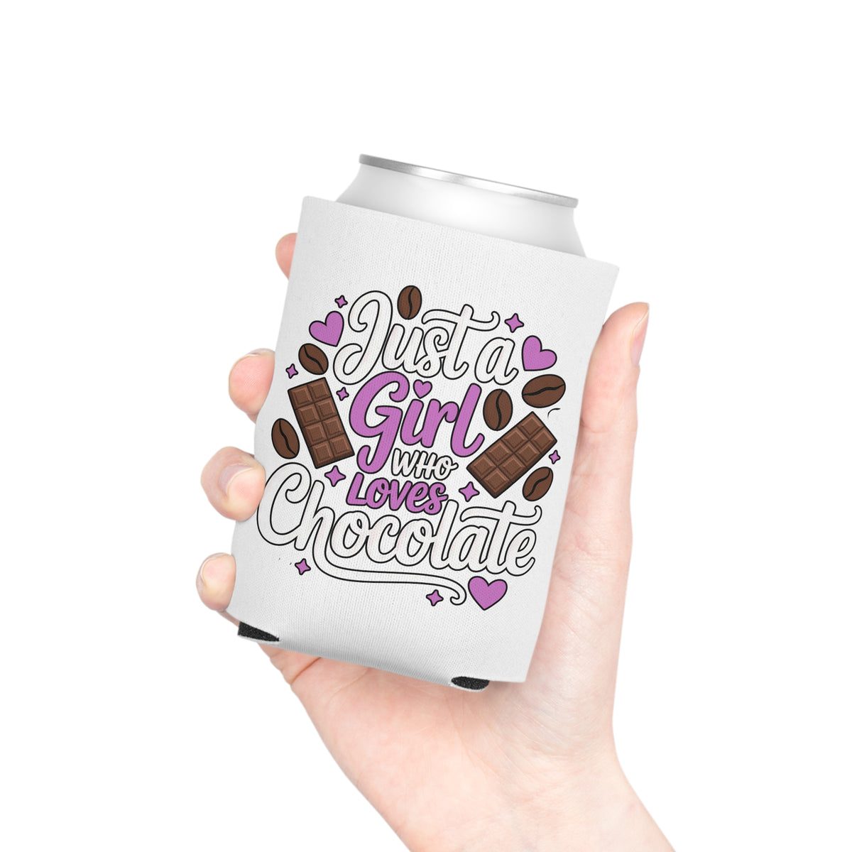 Chocolate Lover Can Cooler, Just a Girl Who Loves Chocolate, Cute Sweet Treat Drink Holder, Dessert Lover Gift, Cute Can Cooler, Party Favor