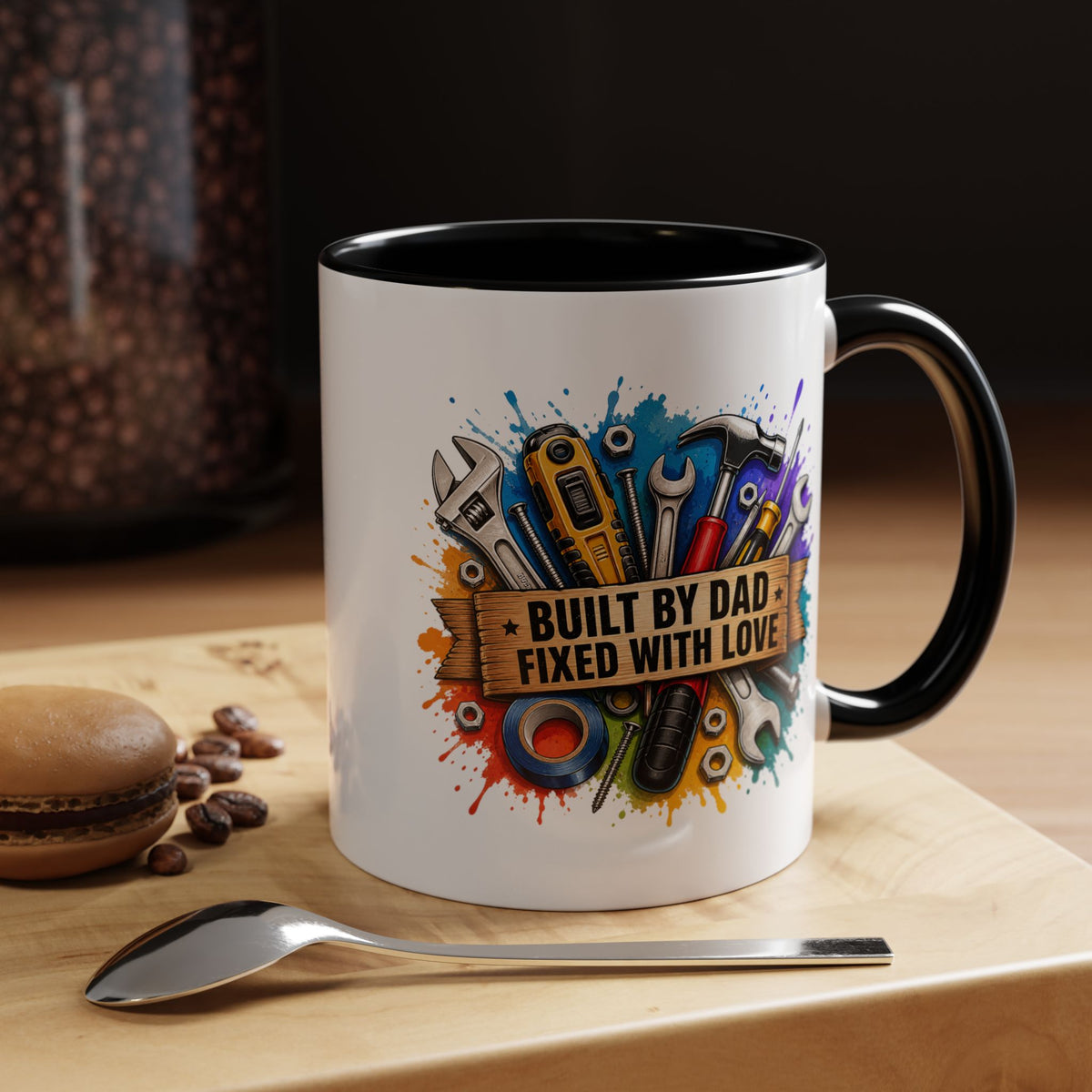 Built by Dad Fixed with Love Mug, Handyman Dad Coffee Mug, Father's Day Gift for Carpenter Mechanic DIY Dad, Workshop Mug