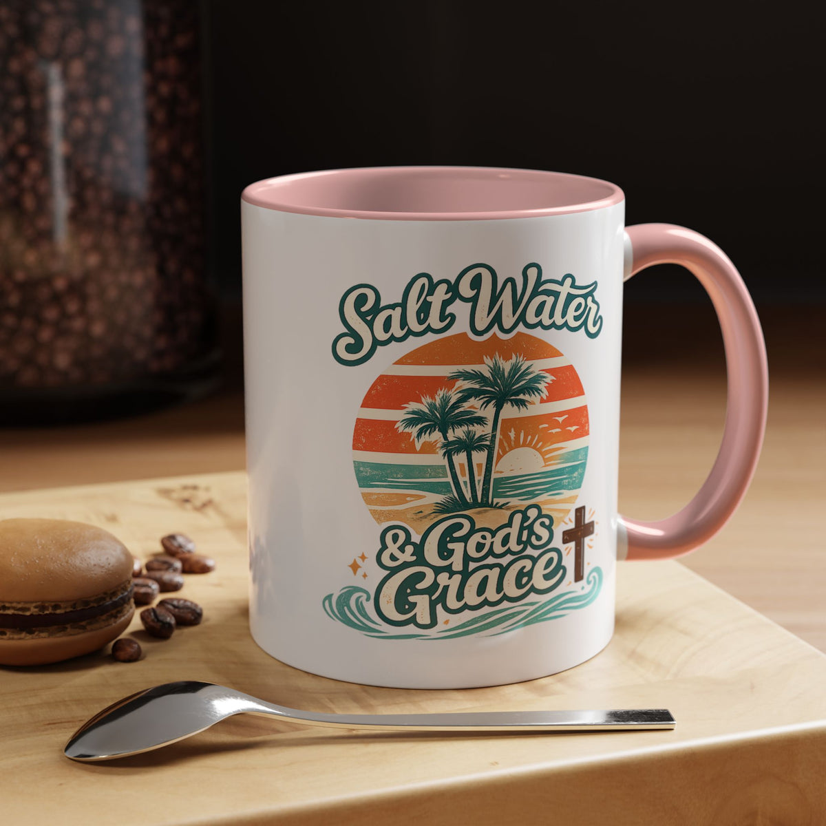 Christian Beach Lover Coffee Mug, Salt Water and God's Grace Mug, Coastal Faith Gift, Religious Ocean Lover Cup, Christian Gift