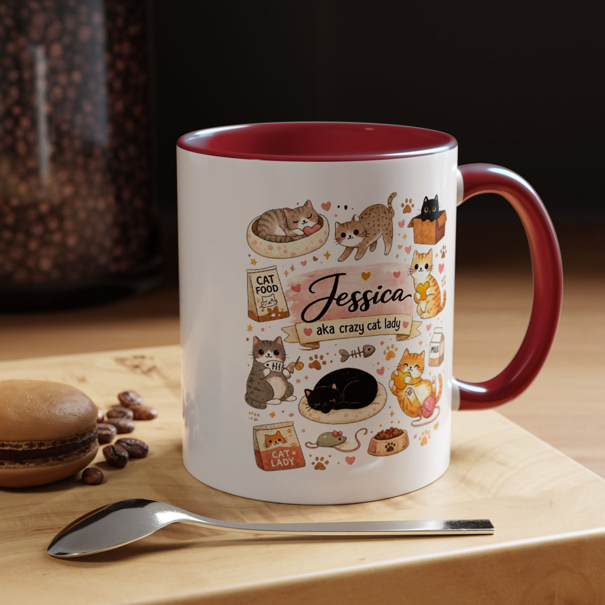 Personalized Cat Mom Mug, Custom Crazy Cat Lady Coffee Mug, Cat Lover Gift with Name, Cute Cat Mom Mug for Women