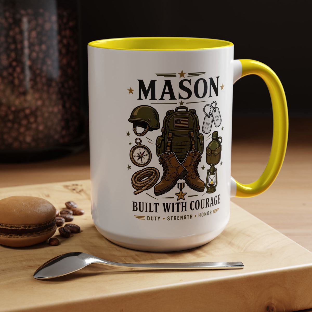 Personalized Army Soldier Mug, Built with Courage Coffee Cup, Custom Name Military Gift for Him, Veteran, Recruit or Service Member