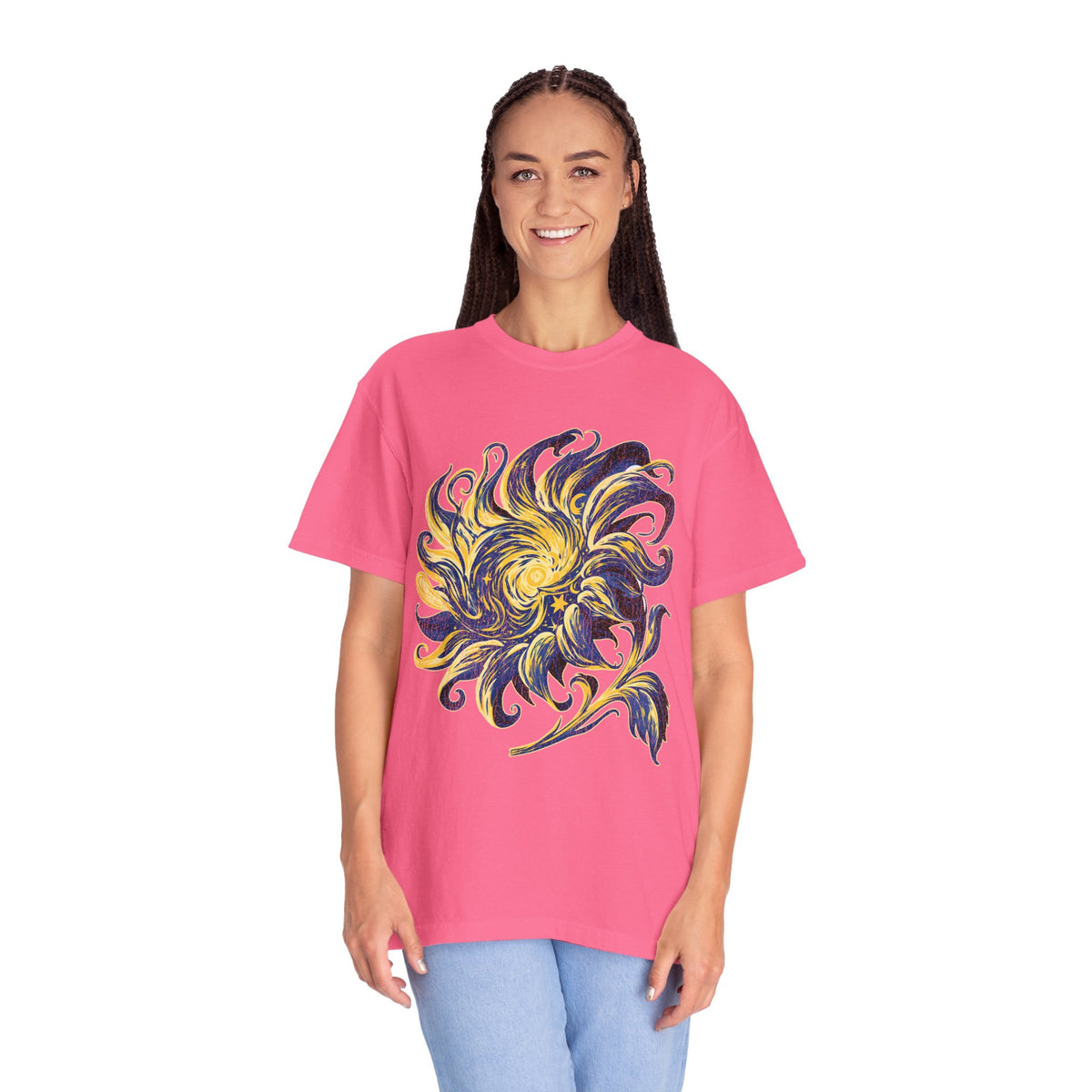 Celestial Sun Graphic Shirt, Blue and Gold Cosmic T-Shirt, Mystical Night Sky Tee, Astrology Gift for Stargazers and Dreamers, Gift Idea