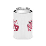 Mom Can Cooler, Mother's Day Drink Holder, Pink Bow Beverage Sleeve, Mom Gift for Her, Cute Beer Can Cozy, Floral Heart Drinkware