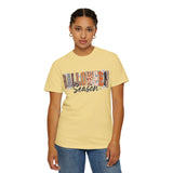 Halloween Season Shirt, Leopard Plaid Pumpkin Letter Graphic Tee, Cute Fall Gift for Women, Spooky October Outfit for Teachers and Moms