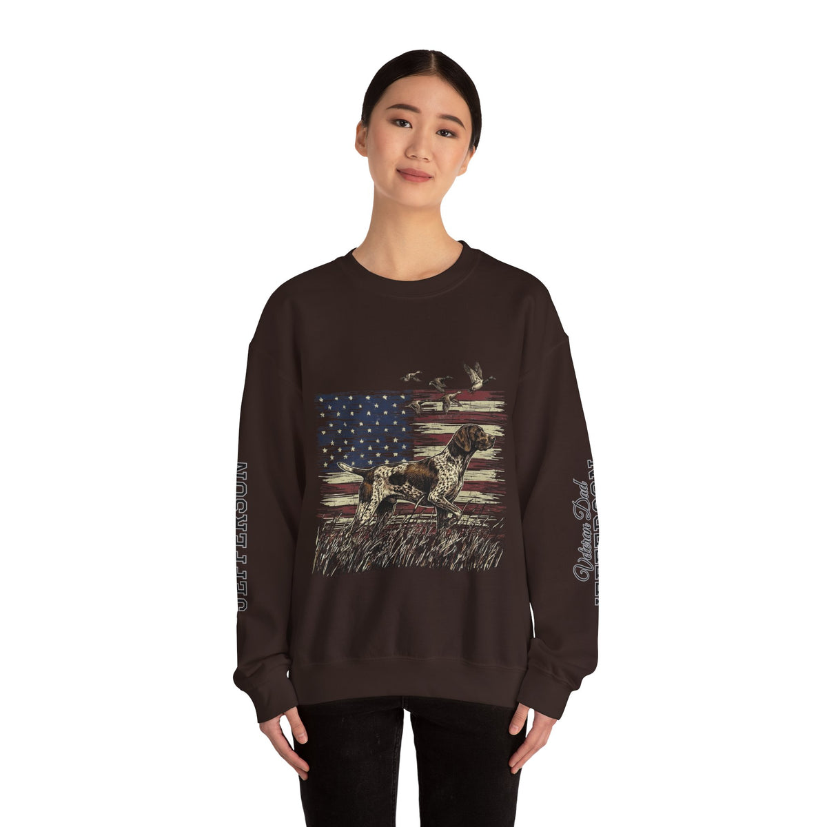 Personalized Patriotic Dog Sweatshirt, Custom Family Name Pullover, American Flag Dog Crewneck, USA Dog Lover Gift, Fourth of July Shirt